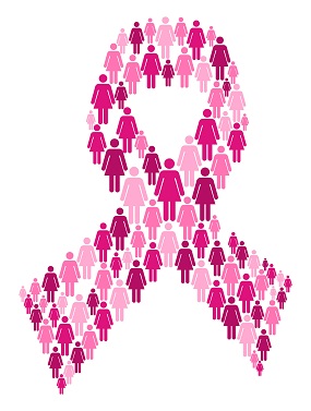 Women in breast cancer awareness ribbon symbol. Vector file layered for easy manipulation and custom coloring.
